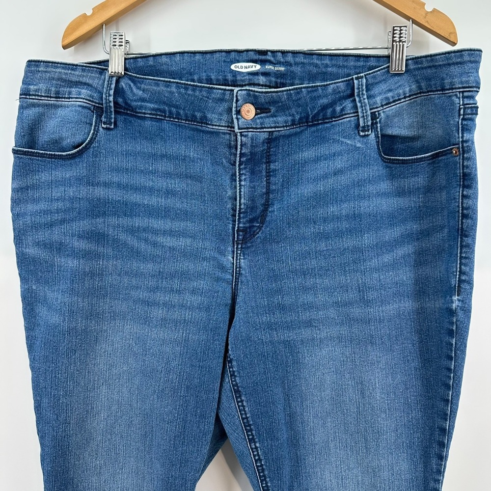 Old Navy Jeans Womens 22 Plus Short Blue Denim Super Skinny Stretch Whisker Wash